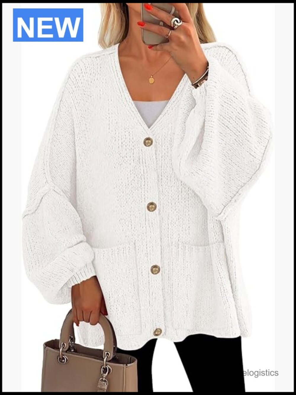 Chunky Cardigan Sweater Oversized V-Neck Lantern Sleeve Button Down Coat with